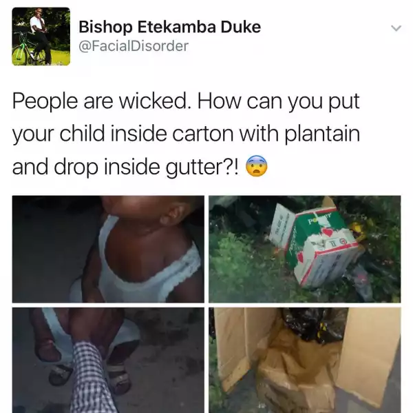 Little Boy Abandoned Inside Carton In Gutter At Yaba On Christmas Day (Pics)